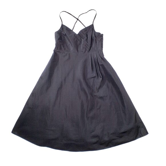 J.Crew Black Silk Taffeta Midi Dress A Line Cocktail Criss Cross Back Lined SZ 8 - Picture 6 of 12